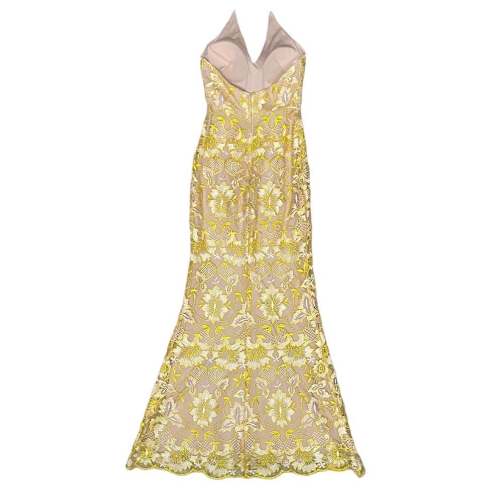 Elegant Gold Yellow Lace Floral Women's Formal Dress / Mardi Gras Ball - Picture 4 of 10
